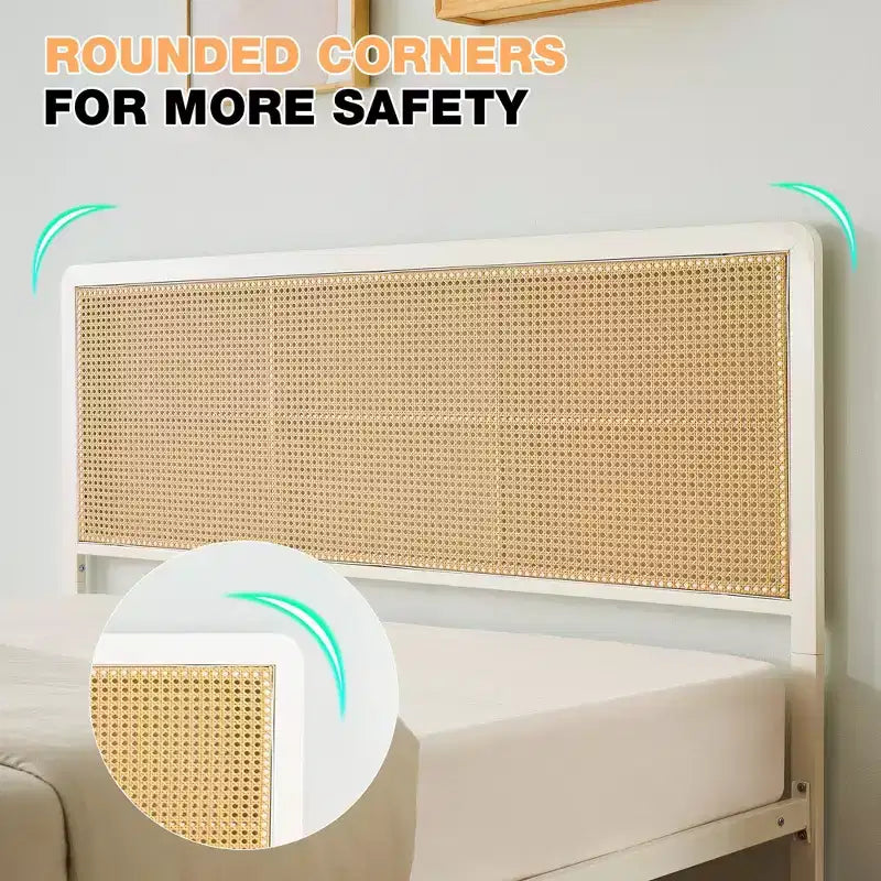 Lit plateforme en rotin avec tête de lit, style bohème moderne en cannage