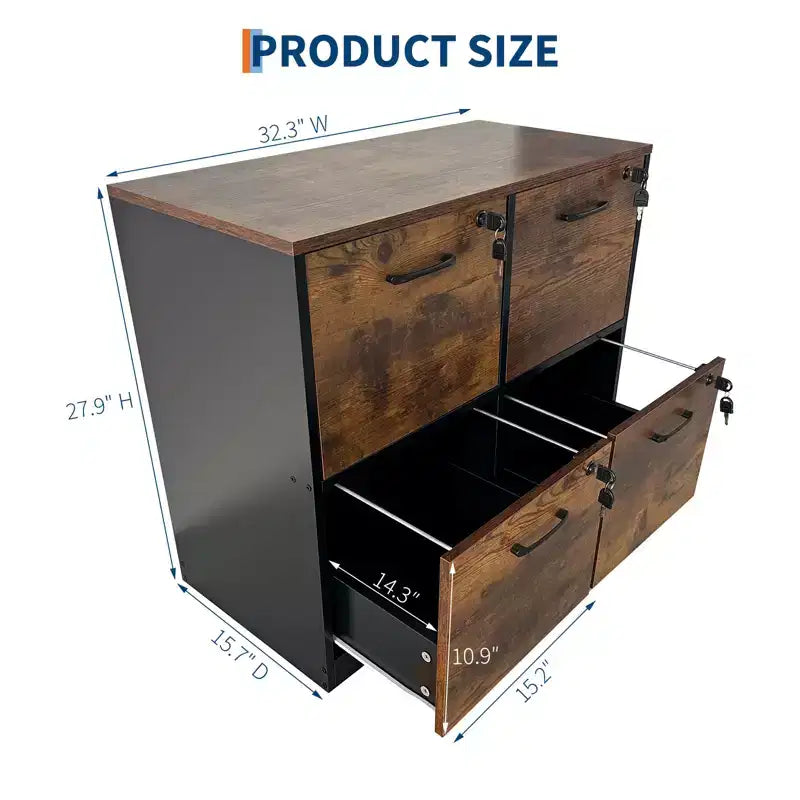 Classeur 4 tiroirs avec serrure, support d'imprimante, classeurs en bois pour bureau à domicile