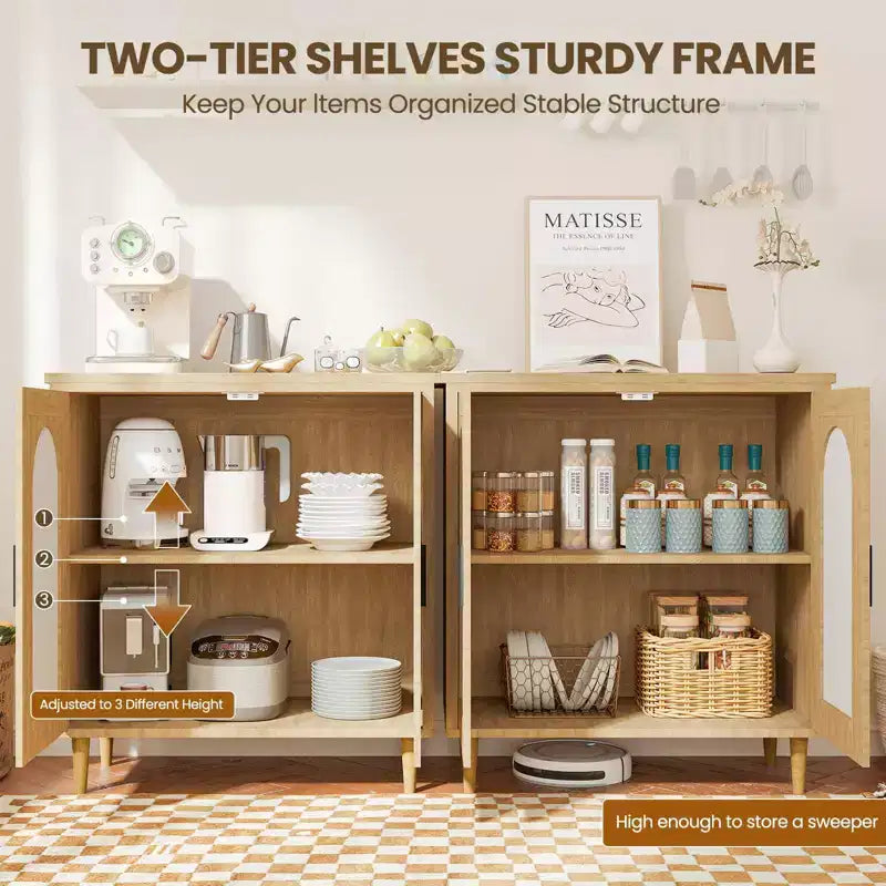 Bahut console, buffet de rangement réglable en rotin