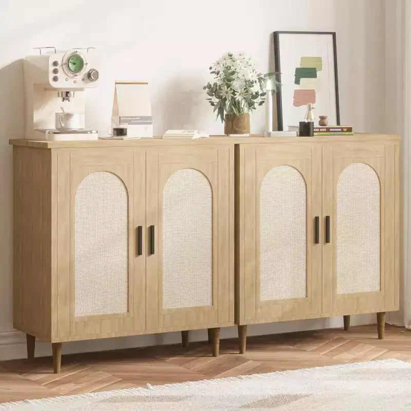 Bahut console, buffet de rangement réglable en rotin