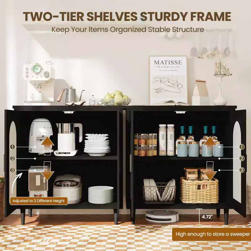 Bahut console, buffet de rangement réglable en rotin