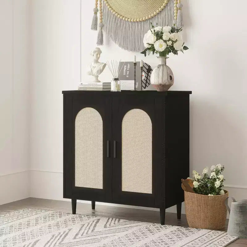 Bahut console, buffet de rangement réglable en rotin