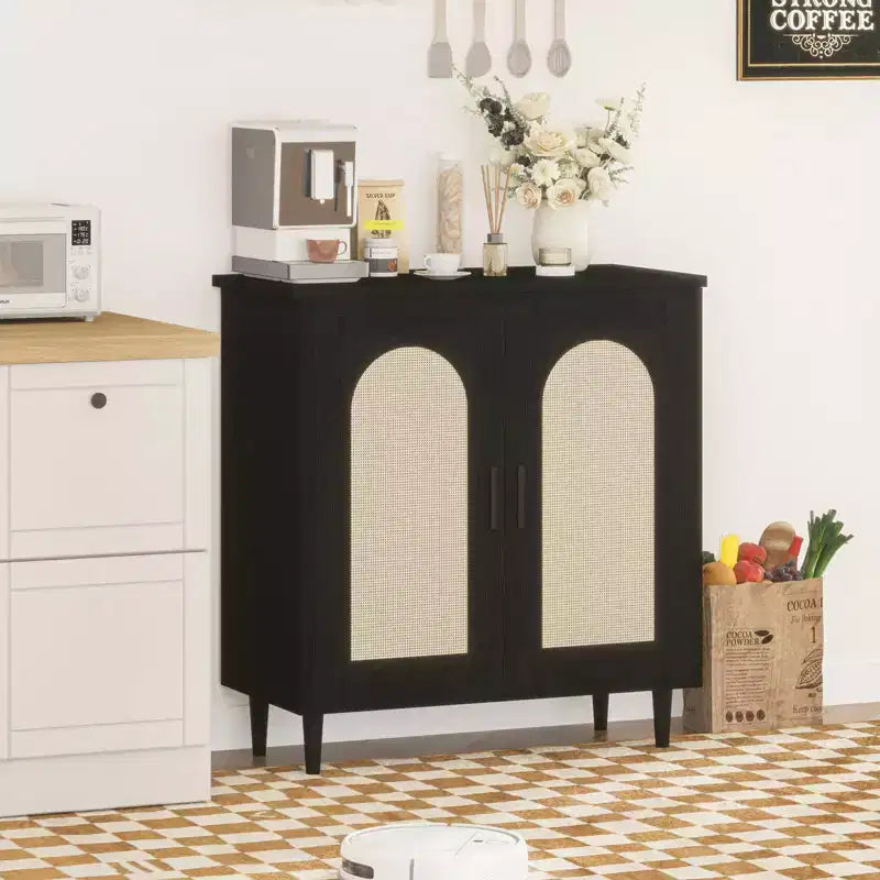 Bahut console, buffet de rangement réglable en rotin