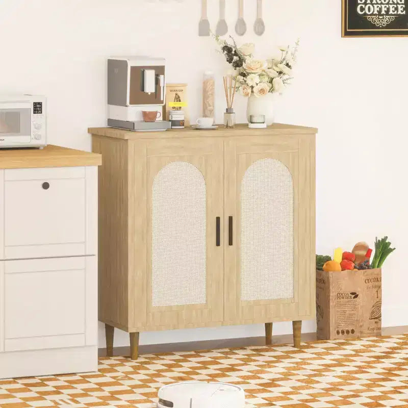 Bahut console, buffet de rangement réglable en rotin
