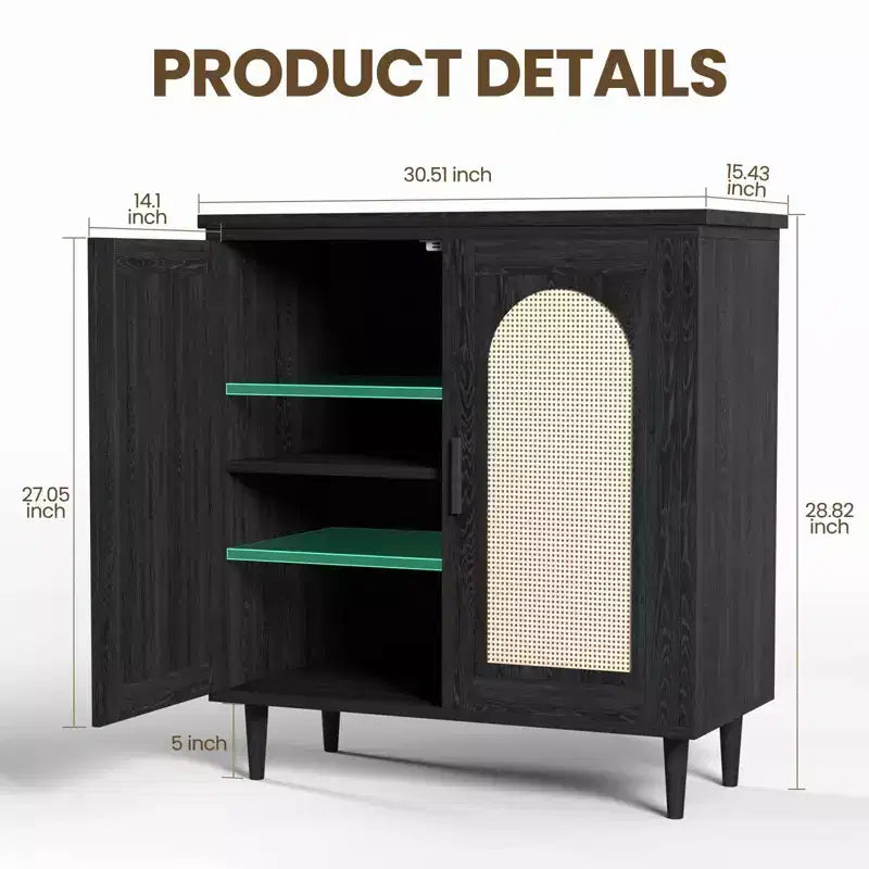 Bahut console, buffet de rangement réglable en rotin