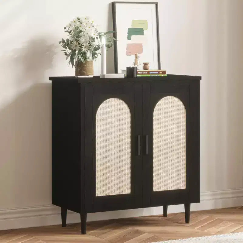 Bahut console, buffet de rangement réglable en rotin