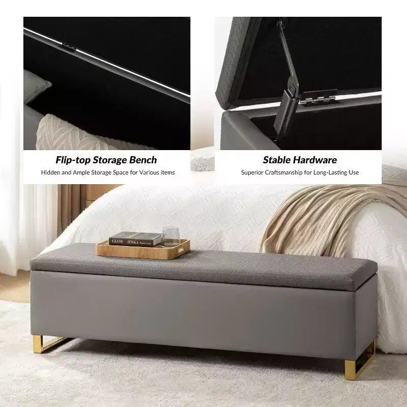 Banc de rangement avec deux poufs et motifs tressés en losanges