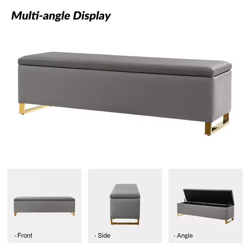 Banc de rangement avec deux poufs et motifs tressés en losanges