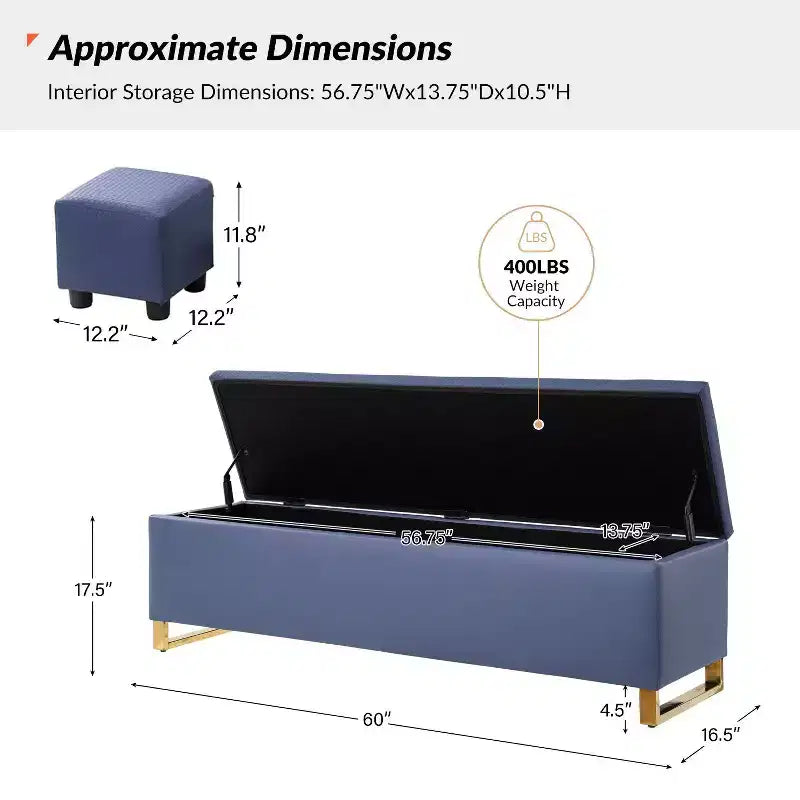 Banc de rangement avec deux poufs et motifs tressés en losanges