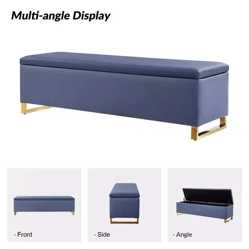 Banc de rangement avec deux poufs et motifs tressés en losanges