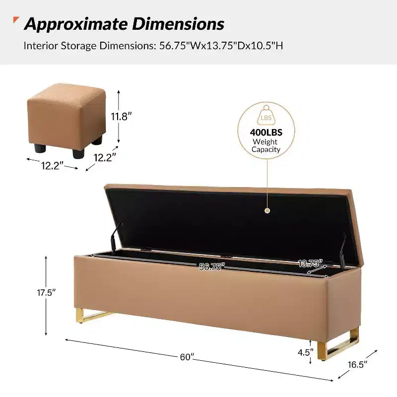 Banc de rangement avec deux poufs et motifs tressés en losanges