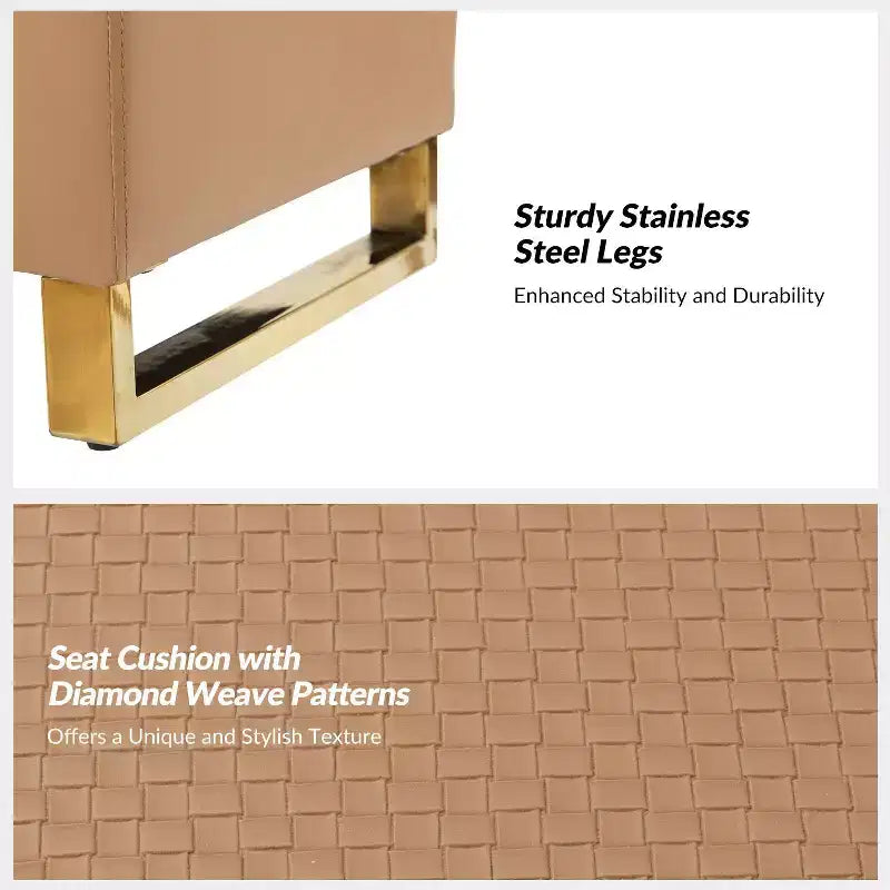 Banc de rangement avec deux poufs et motifs tressés en losanges