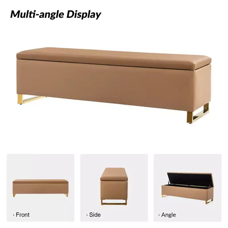 Banc de rangement avec deux poufs et motifs tressés en losanges