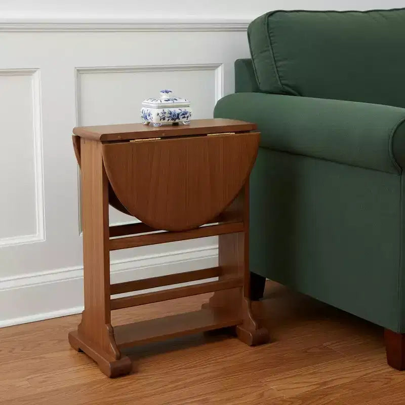 HomeRoots 21 Brown Solid Wood Oval Drop Leaf End Table