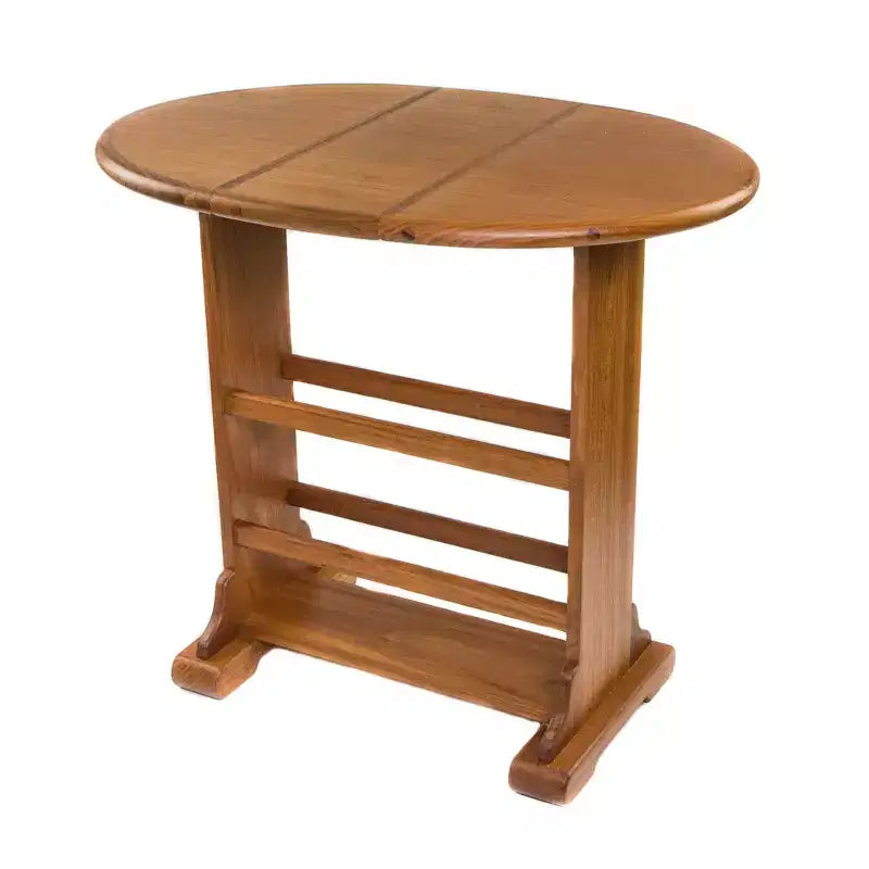 HomeRoots 21 Brown Solid Wood Oval Drop Leaf End Table