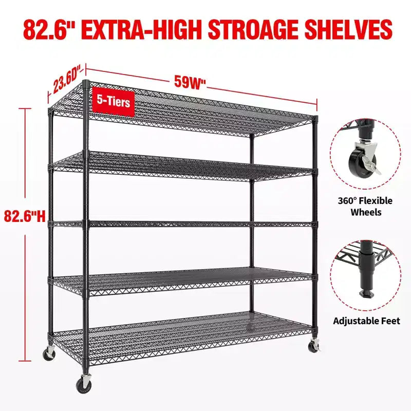 73 H Storage Shelves 2640LBS Heavy Duty Shelving Unit with Wheels & Feet, 4-Tiers Garage Shelving for Pantry Garage Kitchen Home Commercial