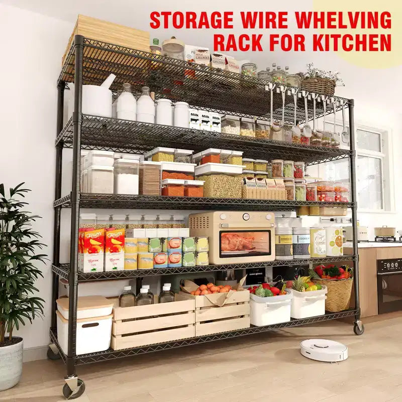 73 H Storage Shelves 2640LBS Heavy Duty Shelving Unit with Wheels & Feet, 4-Tiers Garage Shelving for Pantry Garage Kitchen Home Commercial