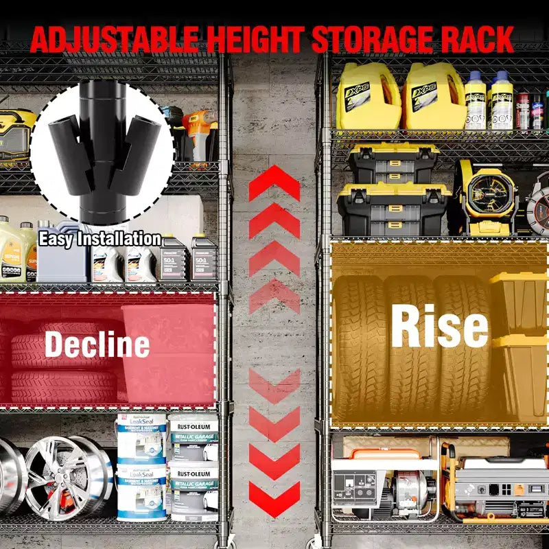 73 H Storage Shelves 2640LBS Heavy Duty Shelving Unit with Wheels & Feet, 4-Tiers Garage Shelving for Pantry Garage Kitchen Home Commercial