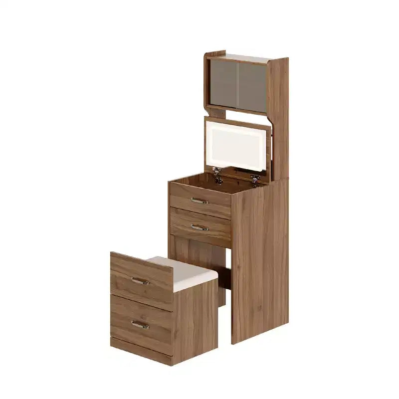 3-in-1 Vanity Desk, Compact Makeup Vanity Set , Dressing Table, Nightstand Vanity Mirror, Jewelry Box, Cushioned Hidden Chair