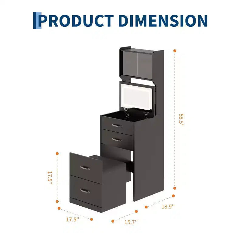 3-in-1 Vanity Desk, Compact Makeup Vanity Set , Dressing Table, Nightstand Vanity Mirror, Jewelry Box, Cushioned Hidden Chair