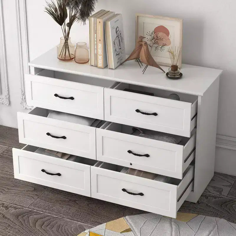 6-Drawer Wooden Dresser with Metal Handles, Farmhouse Modern Storage Chest of Drawers Organizer for Bedroom & Living Room