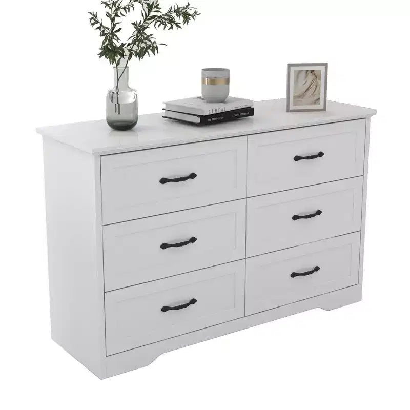 6-Drawer Wooden Dresser with Metal Handles, Farmhouse Modern Storage Chest of Drawers Organizer for Bedroom & Living Room