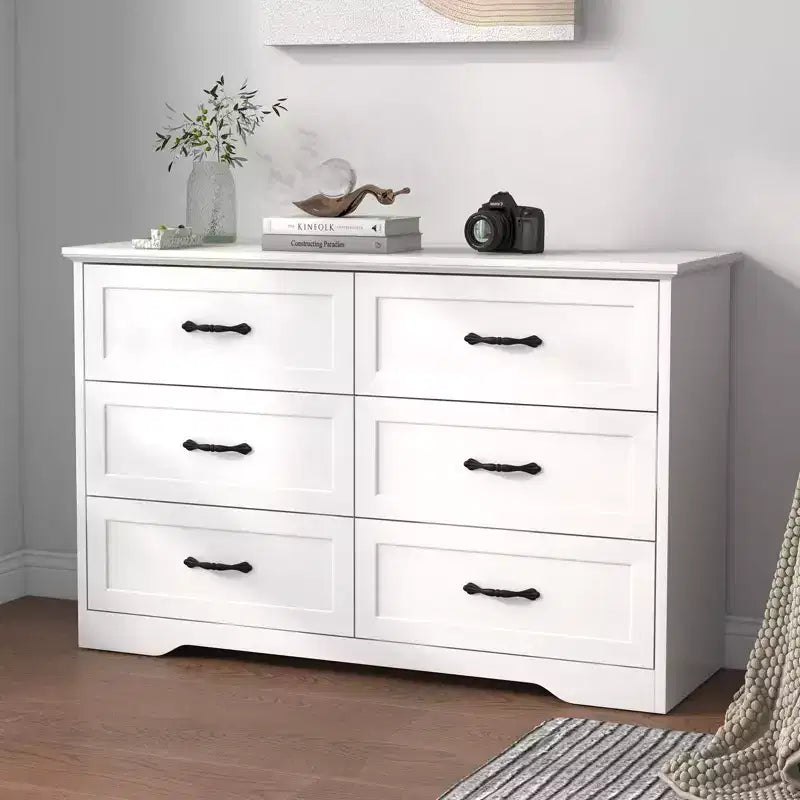6-Drawer Wooden Dresser with Metal Handles, Farmhouse Modern Storage Chest of Drawers Organizer for Bedroom & Living Room
