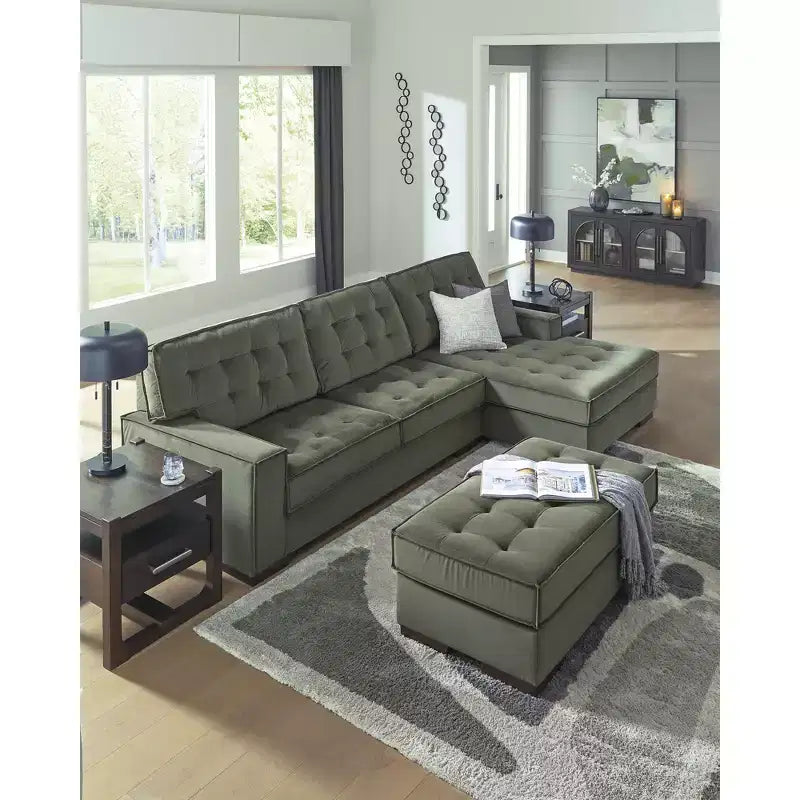 Signature Design by Ashley Marlow Peak Oversized Accent Ottoman, Tufted Polyester Upholstery, Olive Green