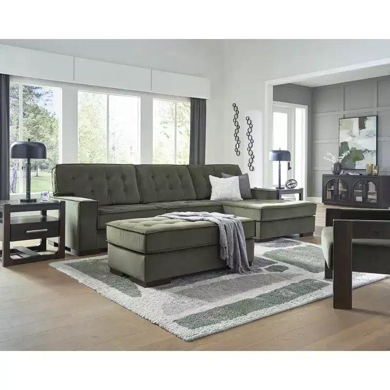 Signature Design by Ashley Marlow Peak Oversized Accent Ottoman, Tufted Polyester Upholstery, Olive Green
