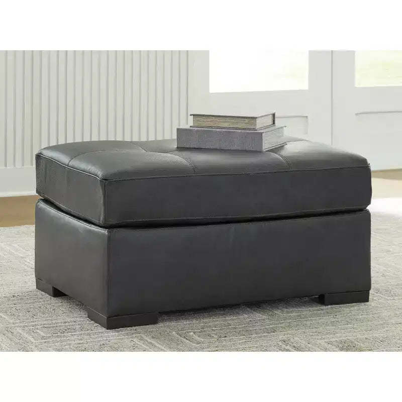 Signature Design by Ashley Brindley Pier Oversized Accent Ottoman, Top Grain Leather Cushion, Fog Black