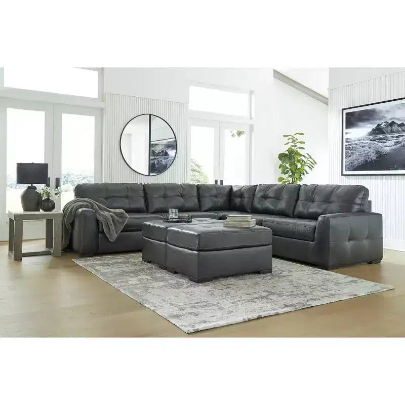 Signature Design by Ashley Brindley Pier Oversized Accent Ottoman, Top Grain Leather Cushion, Fog Black