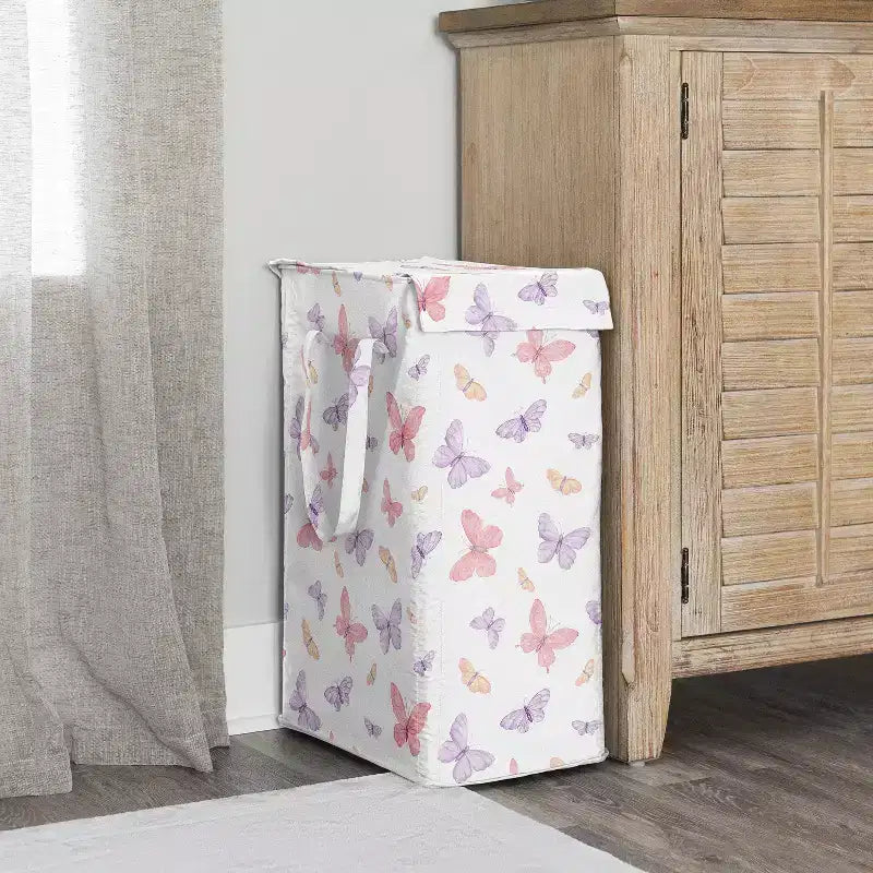 Sweet Jojo Designs Girl Foldable Laundry Hamper with Handles Butterfly Pink and Purple