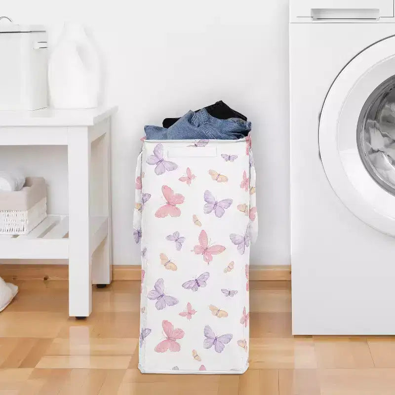 Sweet Jojo Designs Girl Foldable Laundry Hamper with Handles Butterfly Pink and Purple