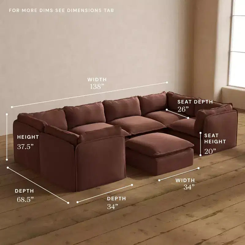 Anabei Modular Washable 6-Seater U-Sectional Sofa + Ottoman | Memorix+ Seat & Contour Pillow