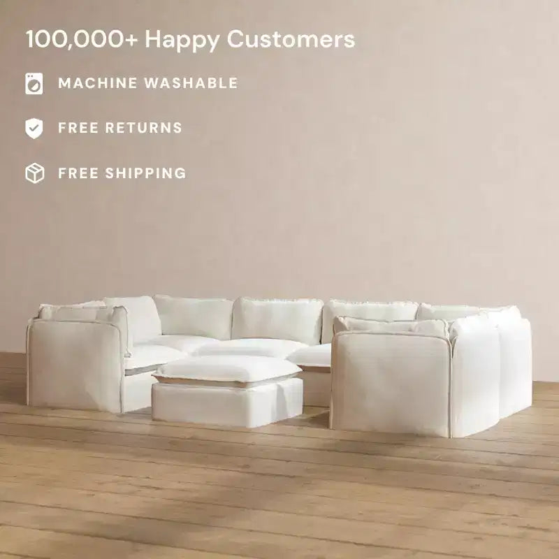 Anabei Modular Washable 6-Seater U-Sectional Sofa + Ottoman | Memorix+ Seat & Contour Pillow