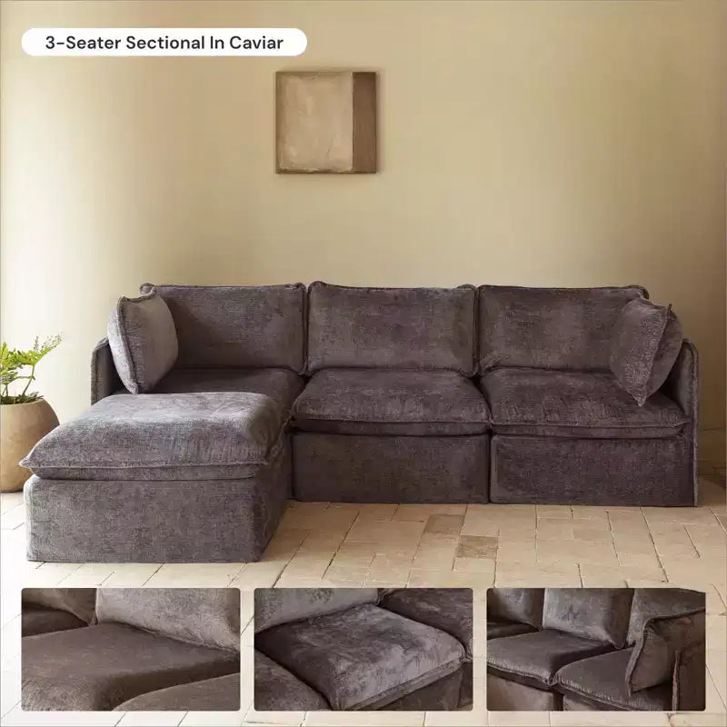 Anabei Modular Washable 6-Seater U-Sectional Sofa + Ottoman | Memorix+ Seat & Contour Pillow