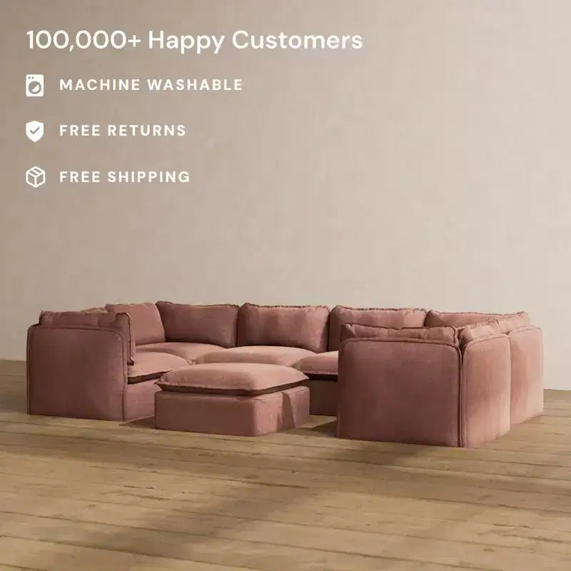 Anabei Modular Washable 6-Seater U-Sectional Sofa + Ottoman | Memorix+ Seat & Contour Pillow