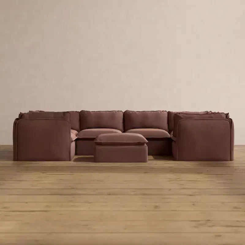 Anabei Modulares waschbares 6-Sitzer U-Ecksofa + Hocker | Memorix+ Sitzfläche & Konturkissen