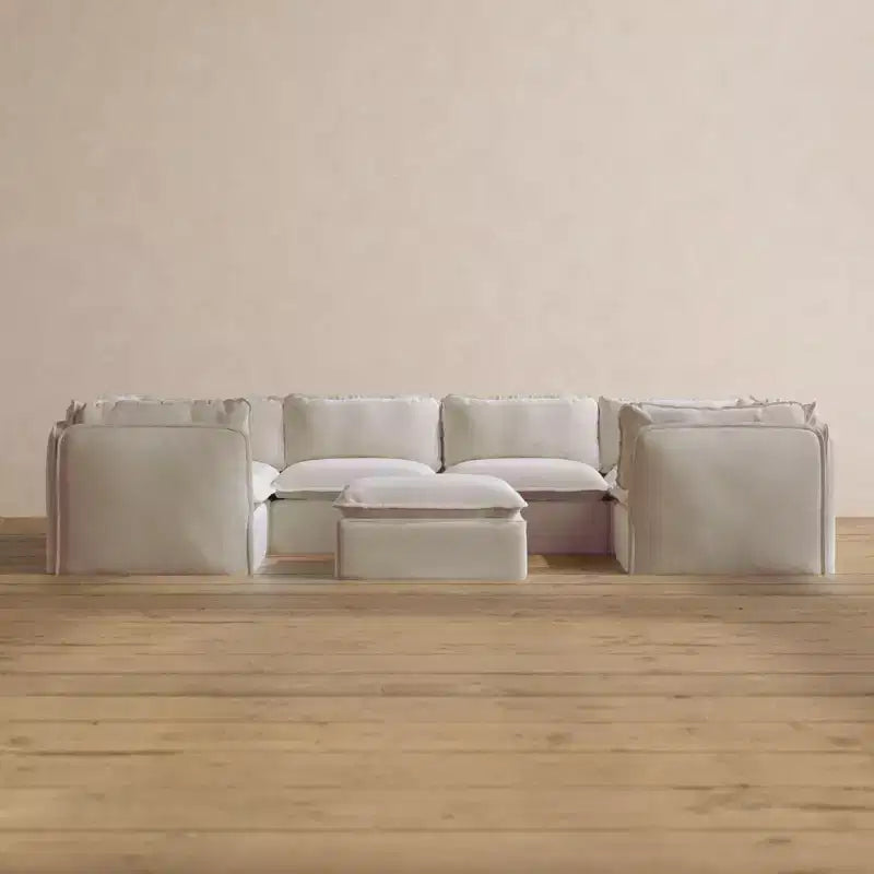 Anabei Modulares waschbares 6-Sitzer U-Ecksofa + Hocker | Memorix+ Sitzfläche & Konturkissen