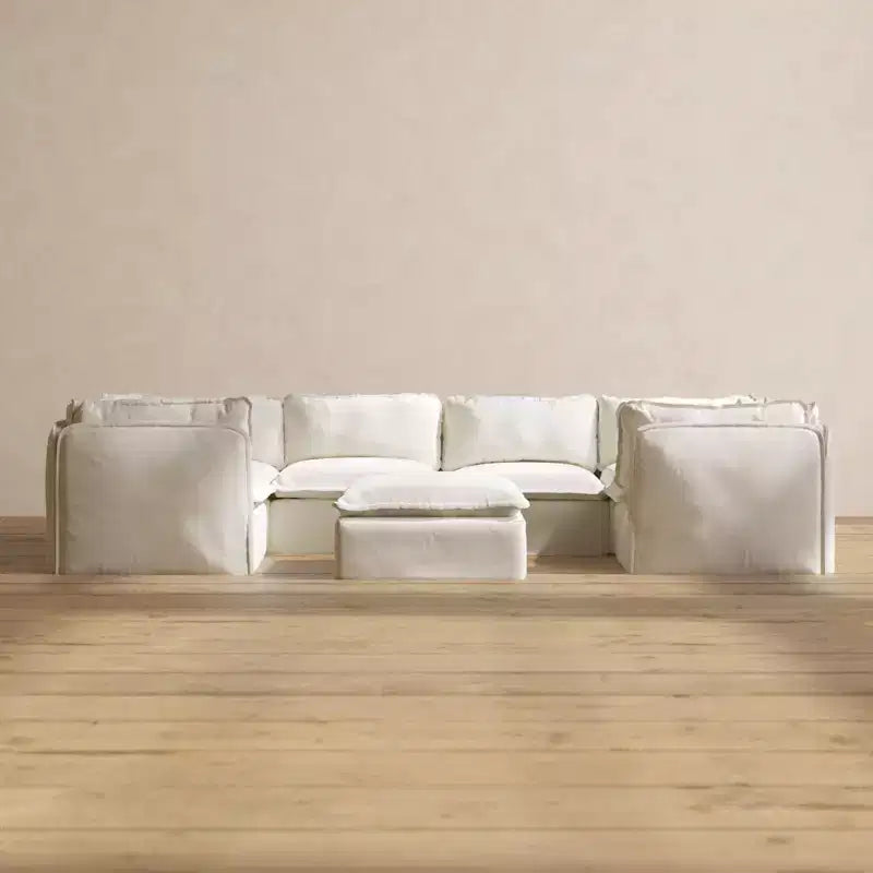 Anabei Modulares waschbares 6-Sitzer U-Ecksofa + Hocker | Memorix+ Sitzfläche & Konturkissen