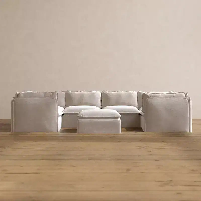 Anabei Modulares waschbares 6-Sitzer U-Ecksofa + Hocker | Memorix+ Sitzfläche & Konturkissen
