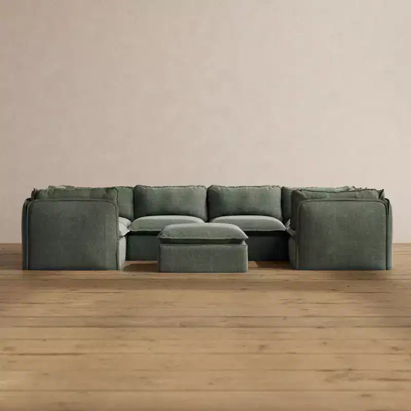 Anabei Modulares waschbares 6-Sitzer U-Ecksofa + Hocker | Memorix+ Sitzfläche & Konturkissen