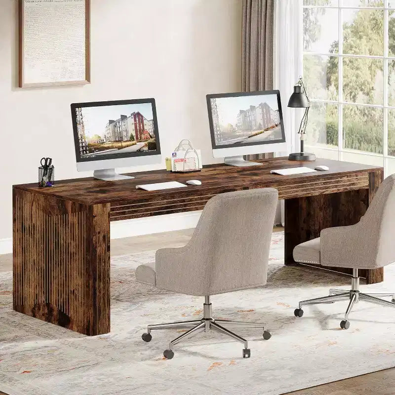 Lantine 79-Inch Extra Long Desk, Two Person Double Desk for Home Office, Wooden Long Computer Desk Writing Table for Office, Vintage Brown