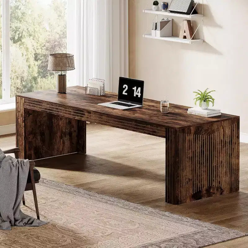 Lantine 79-Inch Extra Long Desk, Two Person Double Desk for Home Office, Wooden Long Computer Desk Writing Table for Office, Vintage Brown