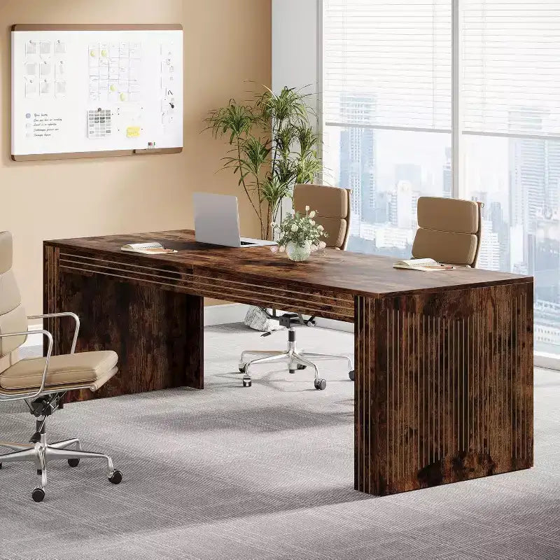 Lantine 79-Inch Extra Long Desk, Two Person Double Desk for Home Office, Wooden Long Computer Desk Writing Table for Office, Vintage Brown
