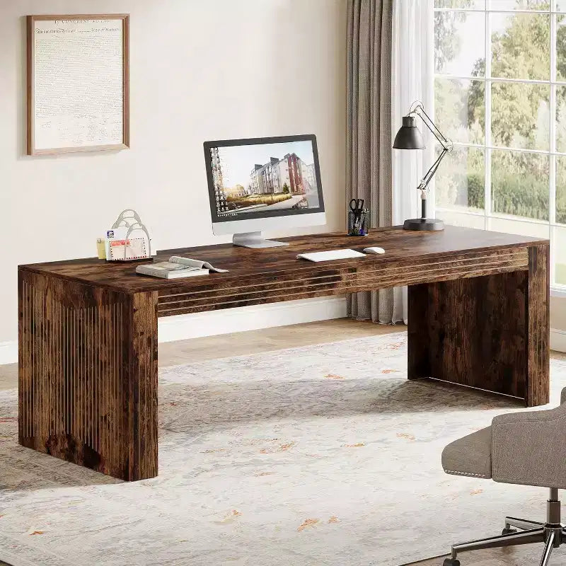Lantine 79-Inch Extra Long Desk, Two Person Double Desk for Home Office, Wooden Long Computer Desk Writing Table for Office, Vintage Brown