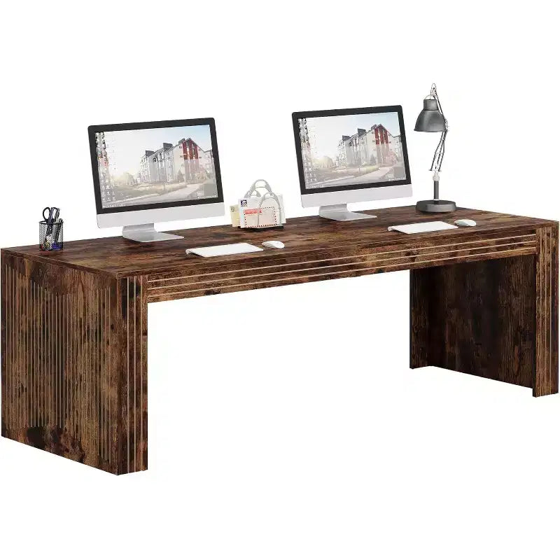 Lantine 79-Inch Extra Long Desk, Two Person Double Desk for Home Office, Wooden Long Computer Desk Writing Table for Office, Vintage Brown