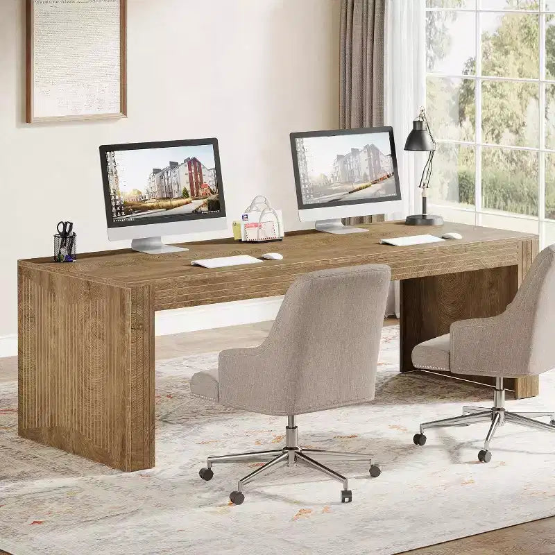 Lantine 79-Inch Extra Long Desk, Two Person Double Desk for Home Office, Wooden Long Computer Desk Writing Table for Office, Vintage Brown