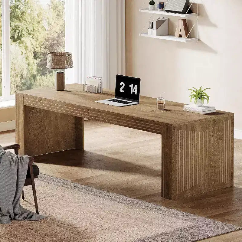 Lantine 79-Inch Extra Long Desk, Two Person Double Desk for Home Office, Wooden Long Computer Desk Writing Table for Office, Vintage Brown