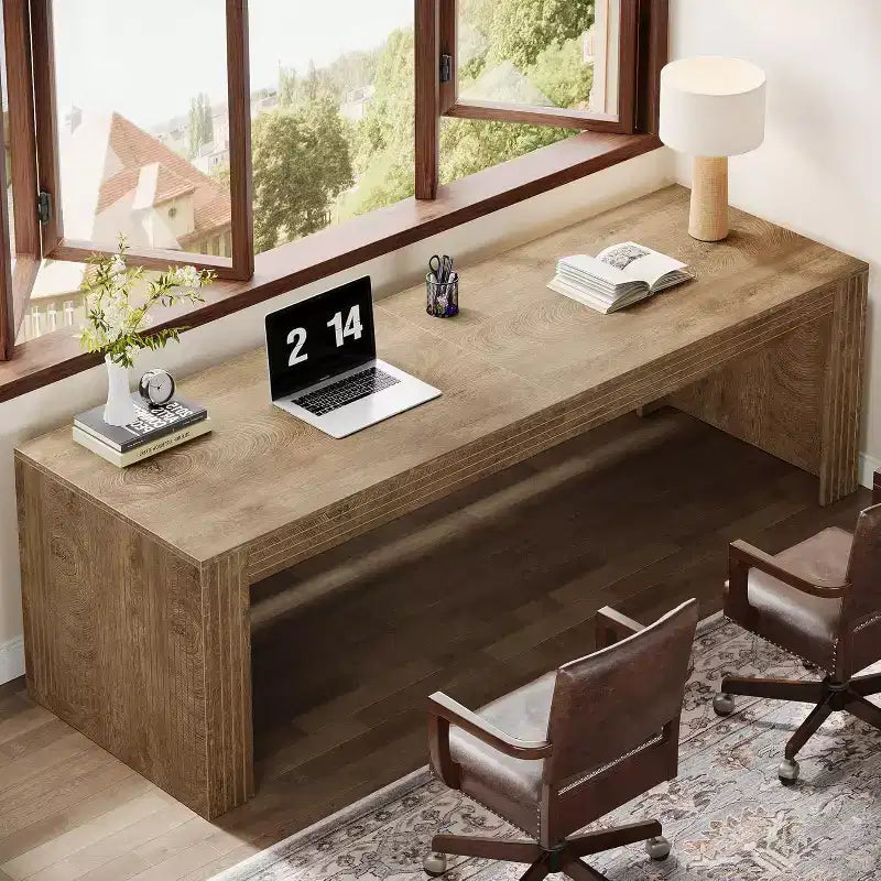 Lantine 79-Inch Extra Long Desk, Two Person Double Desk for Home Office, Wooden Long Computer Desk Writing Table for Office, Vintage Brown